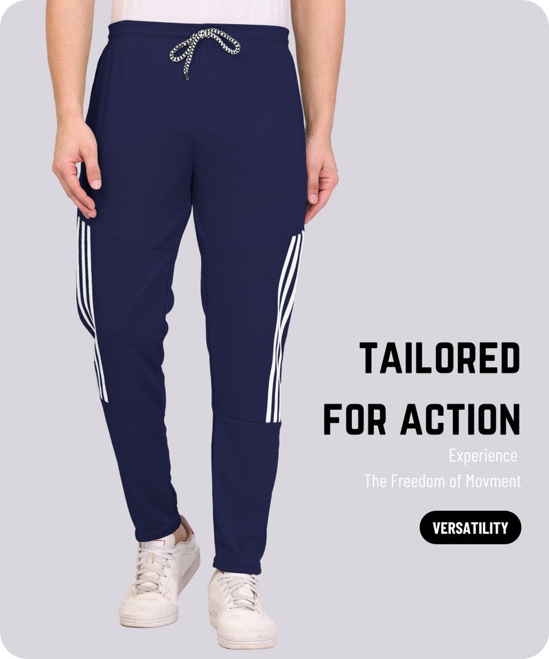 SWADESI STUFF Athletic Mid Rise Track Pants for Men with Zipper Pockets | Stylish Regular Fit Stretchable Joggers (in, Alpha, XL, Regular, Navy Blue) - Image 3