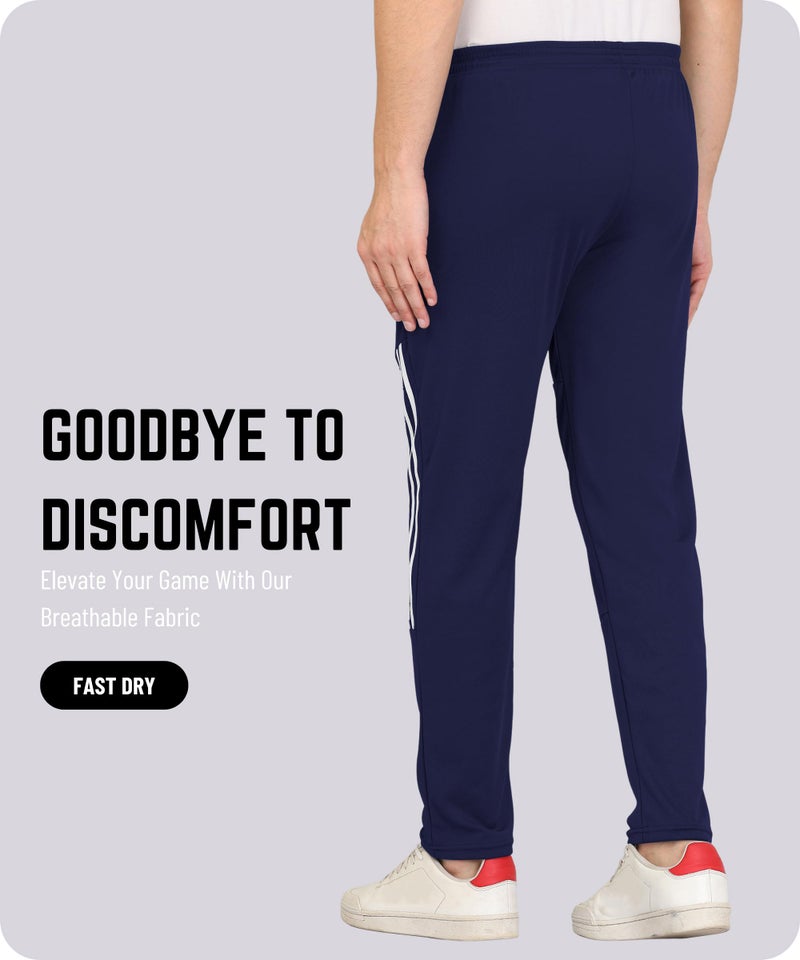 SWADESI STUFF Athletic Mid Rise Track Pants for Men with Zipper Pockets | Stylish Regular Fit Stretchable Joggers (in, Alpha, XL, Regular, Navy Blue) - Image 4