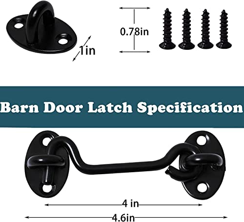 Klurent 4" Barn Door Latch Door Lock Hardware, Sliding Door Lock Eye Hook Latch with Screws, Rust-Resistant Metal Gate Latch(2 Pack) - Image 2
