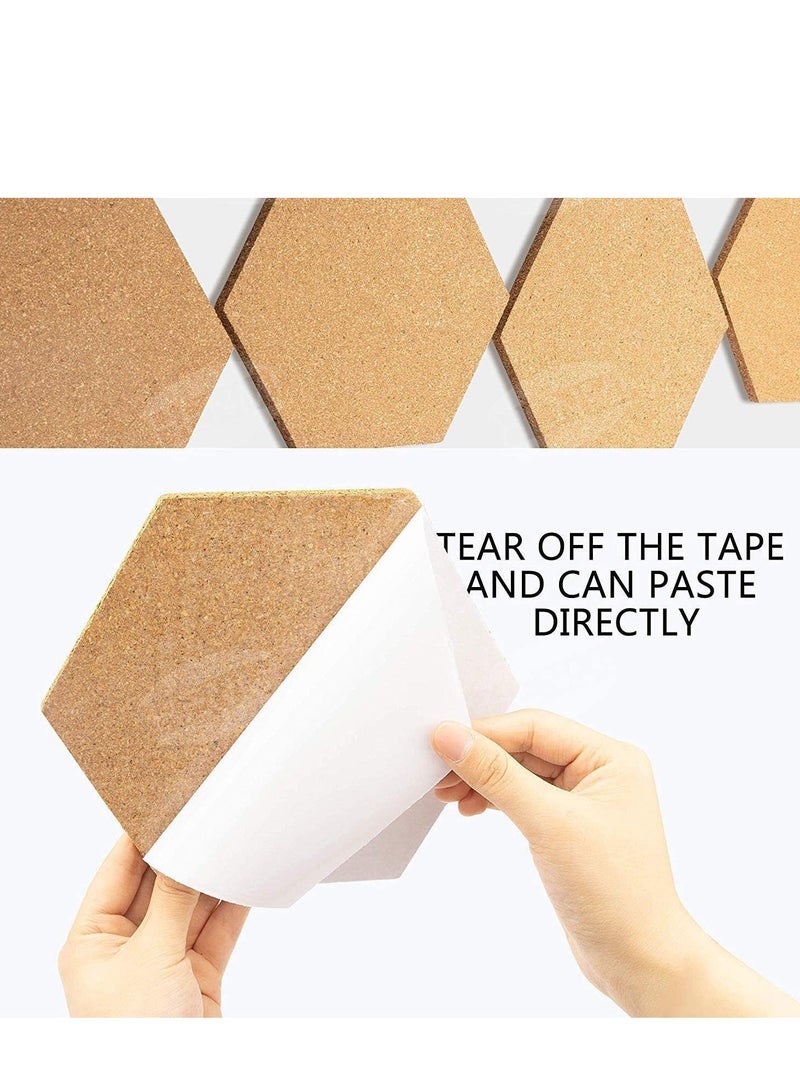 10Pcs Hexagon Cork Board Self-Adhesive DIY Notice Board Multifunctional Application Message Board with 50Pcs Colorful Pins for DIY Pictures Hanging Office Home Decoration - Image 3
