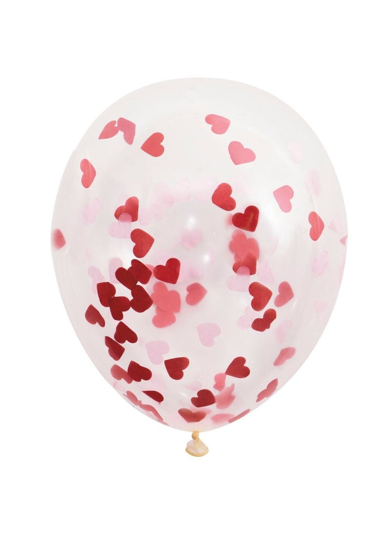 Unique Confetti Hearts Balloons Pink Red Transparent 40 cm 5-Pack