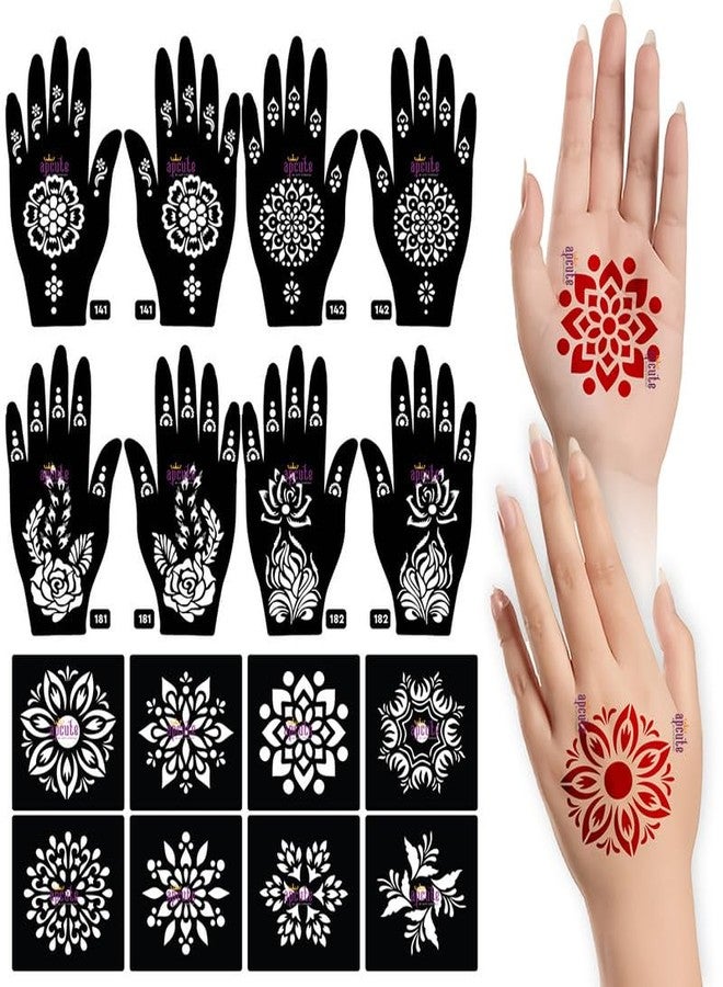 Apcute 18pc Combo Pack Mehandi Stencil Sticker, Mehendi Stencil Reusable, Tatoo Heena Mehndi Design Sticker for Women, Girls and Kids, Quick and Easy to use - 18PC-141-142-181-182 - Image 1