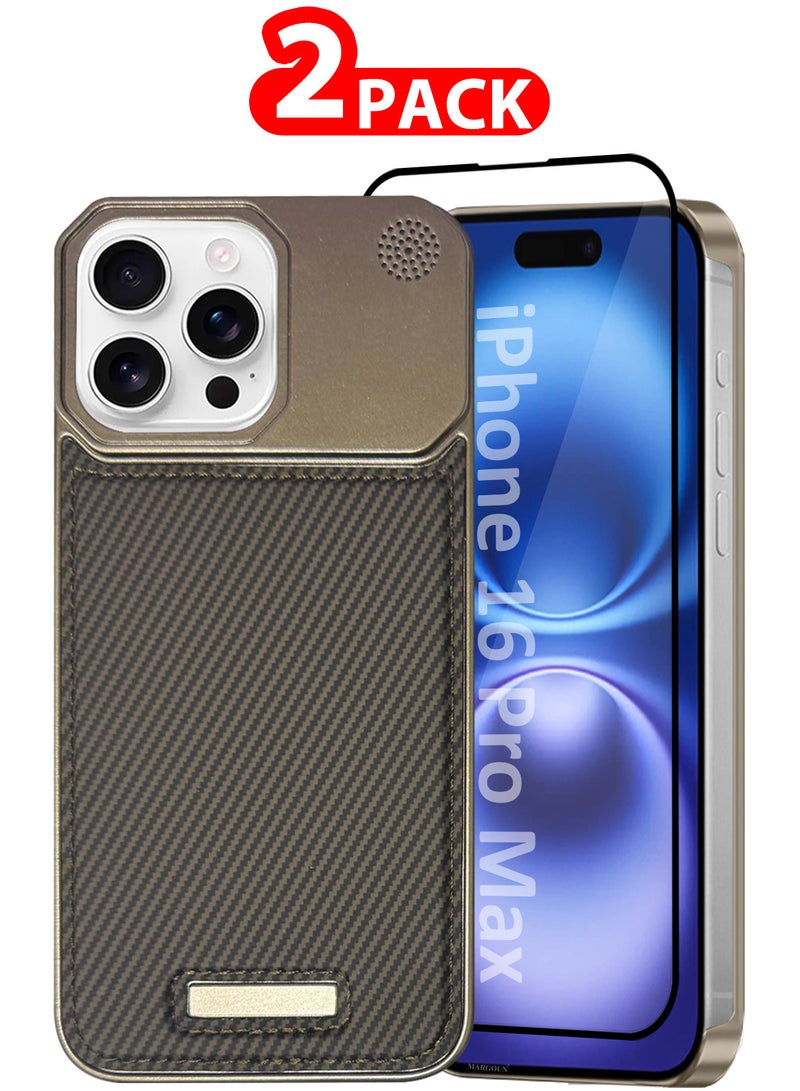 CATANES iPhone 16 Pro Max 2 Pack Case Leather Metal Design, Slim Lightweight Minimalist Cover,1 Case 1 Screen Protector - Image 1