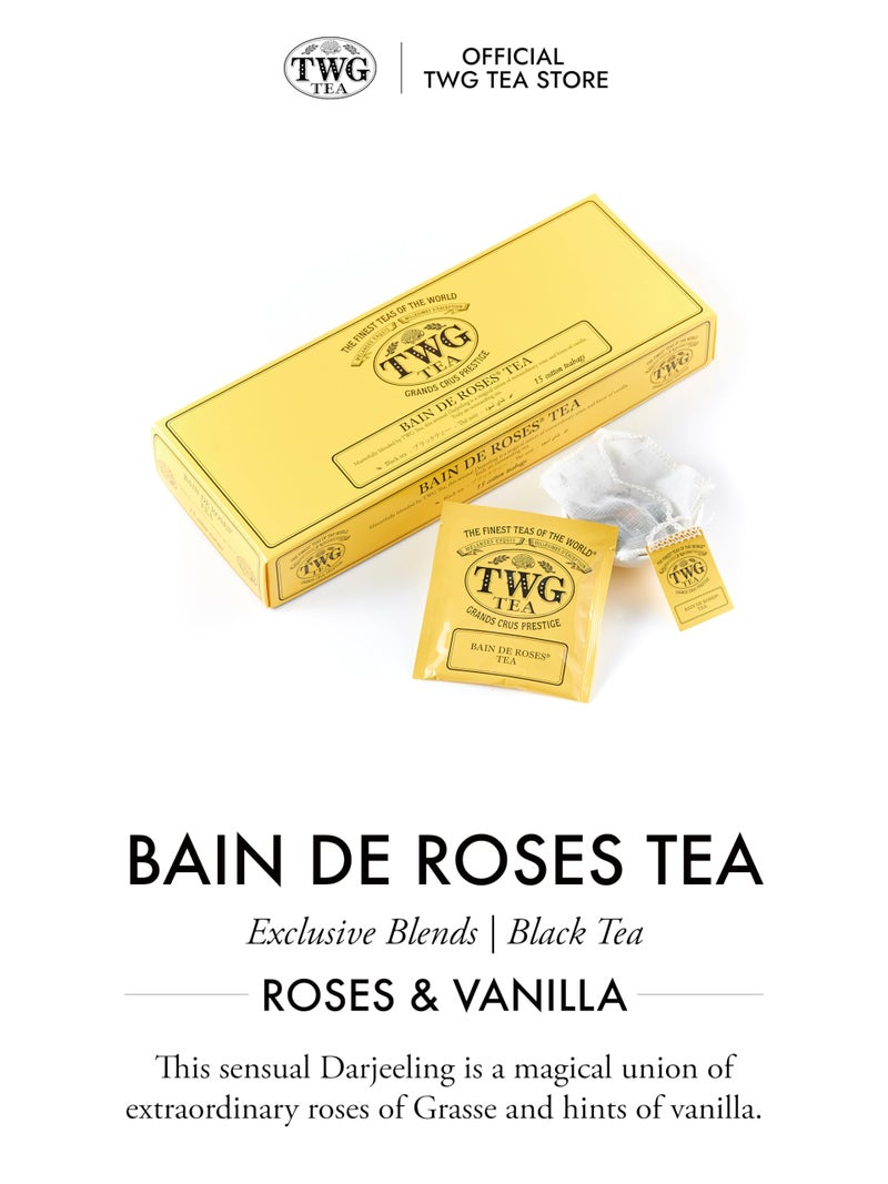TWG Tea | Bain de Roses Tea | Black Tea | Rosebuds & Rose Petals | 15 Hand Sewn Cotton Teabags | Gift Set - Image 3