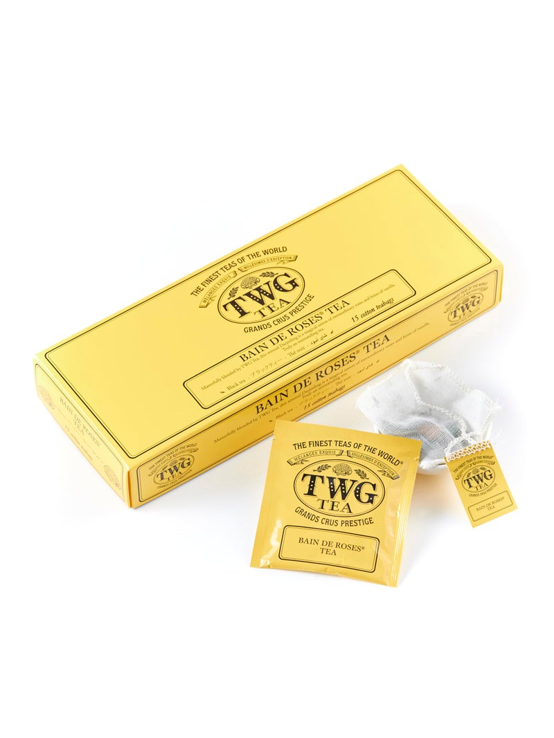 TWG Tea | Bain de Roses Tea | Black Tea | Rosebuds & Rose Petals | 15 Hand Sewn Cotton Teabags | Gift Set - Image 1