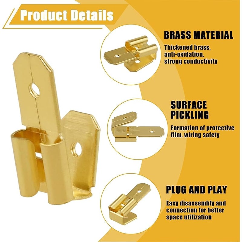 Aifeier ET 40pcs 3 Way Wire Adapter Connector, Dual Male to Single Female Brass gyback Spade Connector, Quick Disconnect Electrical Double Male to Female Adapter - Gold - Image 3