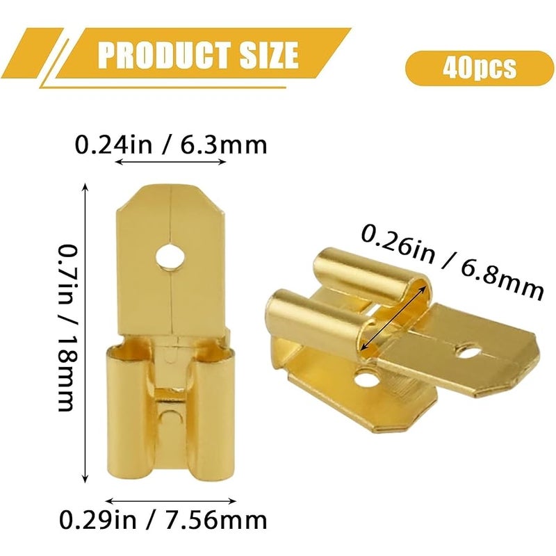 Aifeier ET 40pcs 3 Way Wire Adapter Connector, Dual Male to Single Female Brass gyback Spade Connector, Quick Disconnect Electrical Double Male to Female Adapter - Gold - Image 2