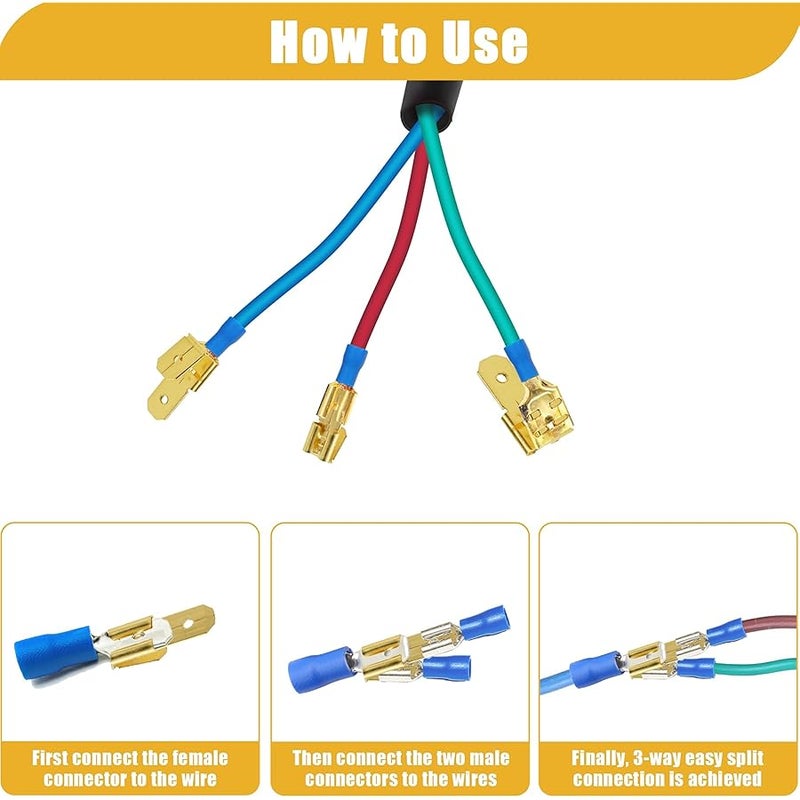 Aifeier ET 40pcs 3 Way Wire Adapter Connector, Dual Male to Single Female Brass gyback Spade Connector, Quick Disconnect Electrical Double Male to Female Adapter - Gold - Image 4