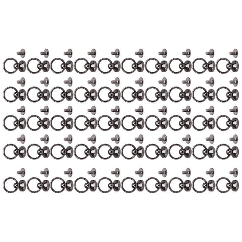 50 Sets Pull Ring Rivet 10x9mm Zinc Alloy Screwback Round Head Rivets with 5.5mm Iron Screws for Phone Case Belt Bag Silver Black - Image 3