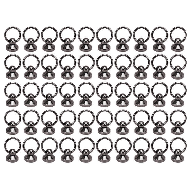 50 Sets Pull Ring Rivet 10x9mm Zinc Alloy Screwback Round Head Rivets with 5.5mm Iron Screws for Phone Case Belt Bag Silver Black - Image 2