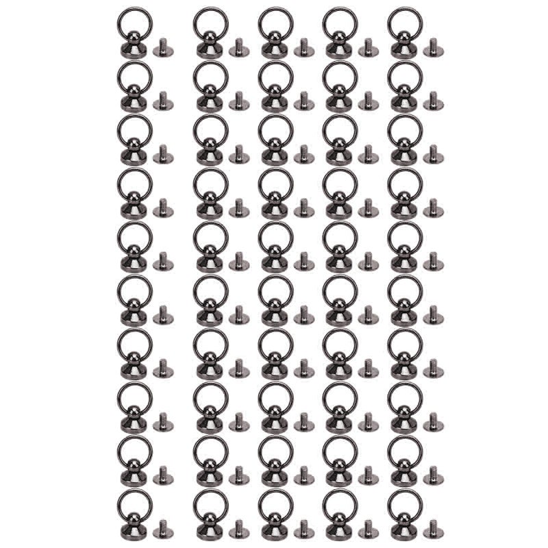 50 Sets Pull Ring Rivet 10x9mm Zinc Alloy Screwback Round Head Rivets with 5.5mm Iron Screws for Phone Case Belt Bag Silver Black - Image 1