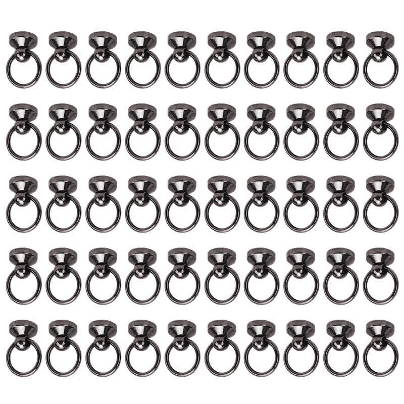 50 Sets Pull Ring Rivet 10x9mm Zinc Alloy Screwback Round Head Rivets with 5.5mm Iron Screws for Phone Case Belt Bag Silver Black - Image 5