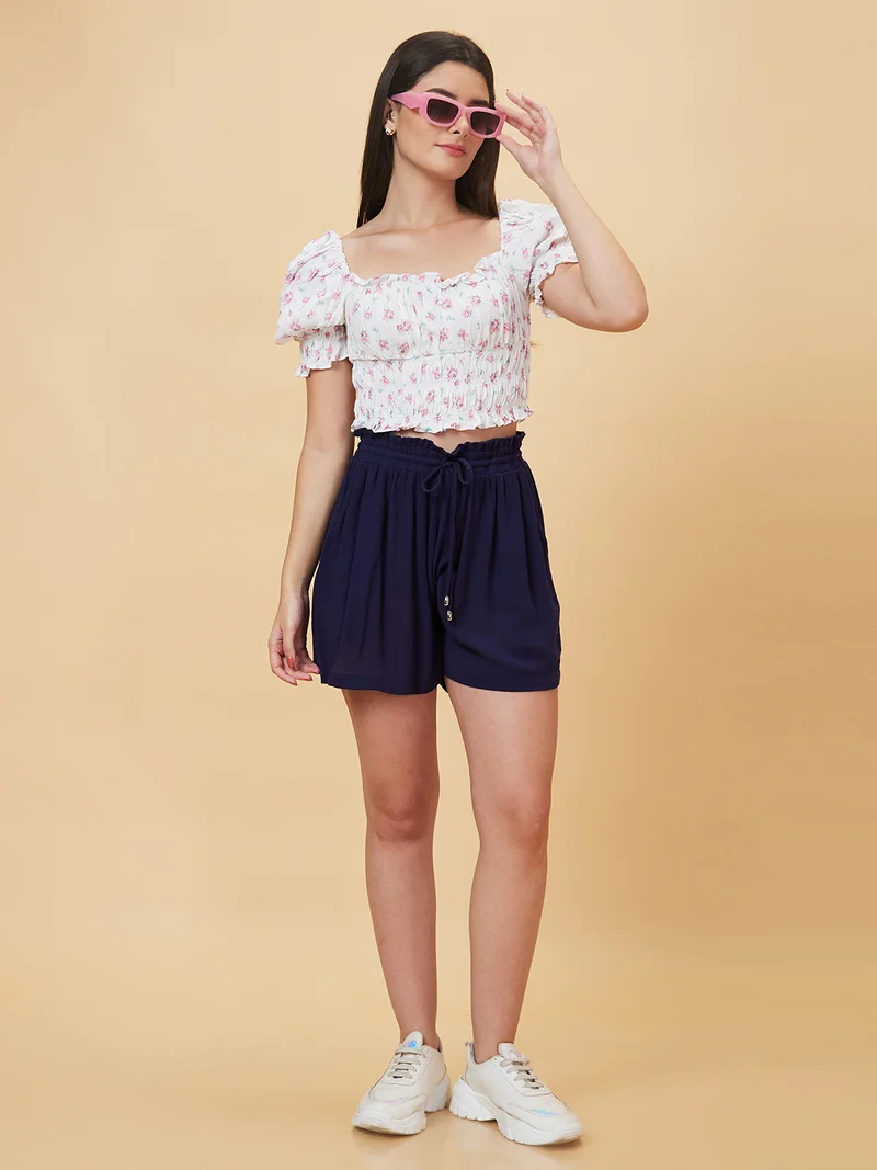 Women Navy Blue High-Rise Regular Shorts