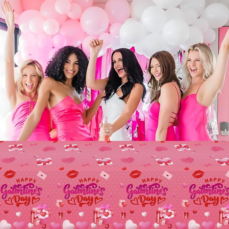 GINFTBRZGV 3Pcs Galentines Day Decorations, 108" x 54" Happy Galentines Day Tablecloth Waterproof Disposable Pink Love Heart Table Cloth for Ladies Galentine's Day Table Decorations - Image 2