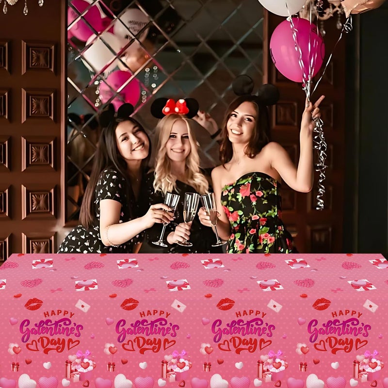 GINFTBRZGV 3Pcs Galentines Day Decorations, 108" x 54" Happy Galentines Day Tablecloth Waterproof Disposable Pink Love Heart Table Cloth for Ladies Galentine's Day Table Decorations - Image 5