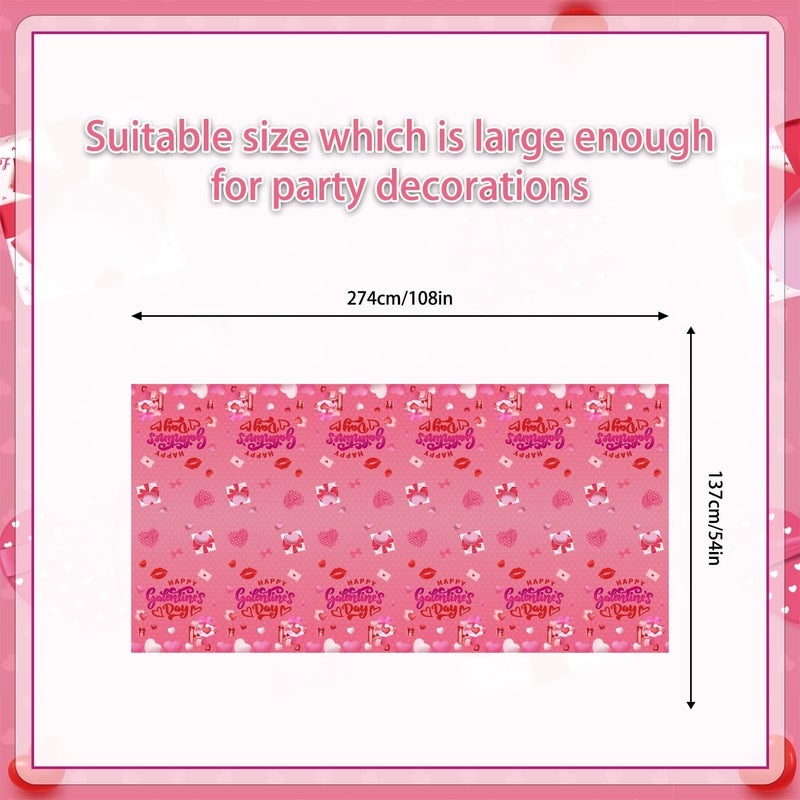 GINFTBRZGV 3Pcs Galentines Day Decorations, 108" x 54" Happy Galentines Day Tablecloth Waterproof Disposable Pink Love Heart Table Cloth for Ladies Galentine's Day Table Decorations - Image 4