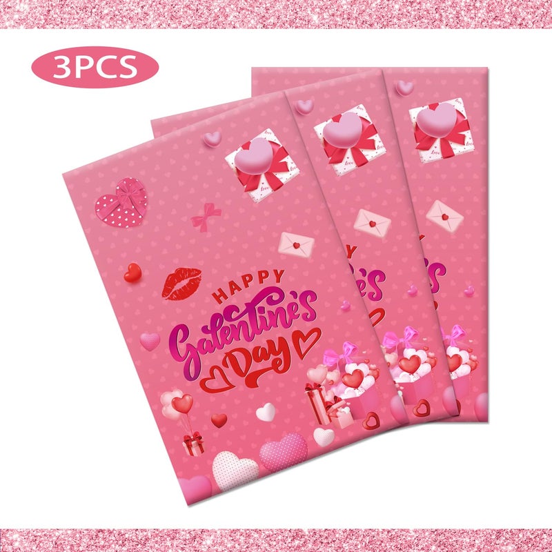 GINFTBRZGV 3Pcs Galentines Day Decorations, 108" x 54" Happy Galentines Day Tablecloth Waterproof Disposable Pink Love Heart Table Cloth for Ladies Galentine's Day Table Decorations - Image 3