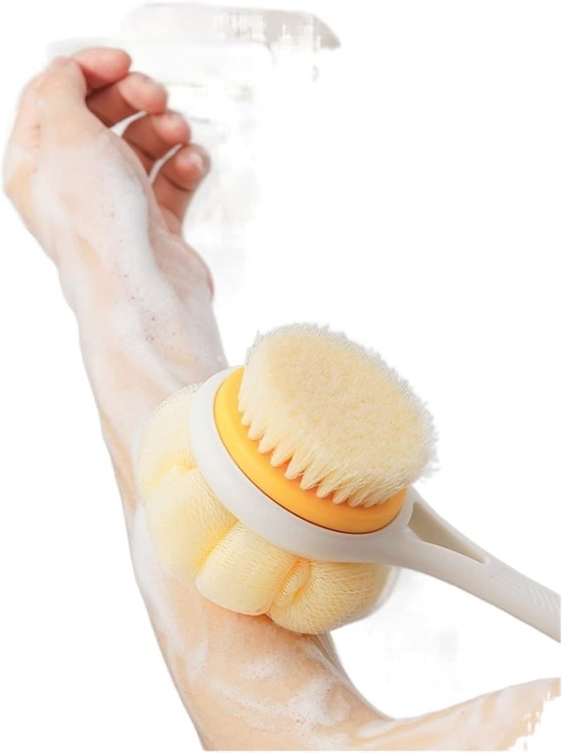 VISMII Body Back Scrubber Brush with Bristles and Loofah Shower Brush 2 In 1 Bath Body Cleaner Exfoliating Scrubbers Bath Massage Cleaning Brush With Long Handle Double Sided Bath Brush Pack Of 1 - Image 3