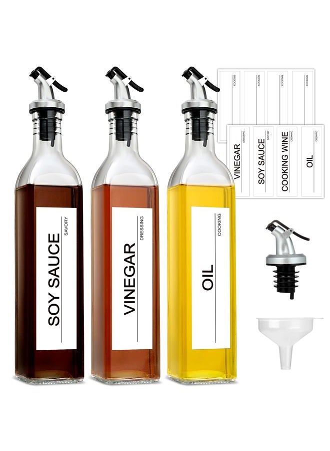 GMISUN Olive Oil Dispenser And Vinegar Bottle 3 Pack 17oz, For Kitchen, Glass Cooking Oil Container Cruet with Pourer Spout, Funnel And Labels, Clear - Image 1