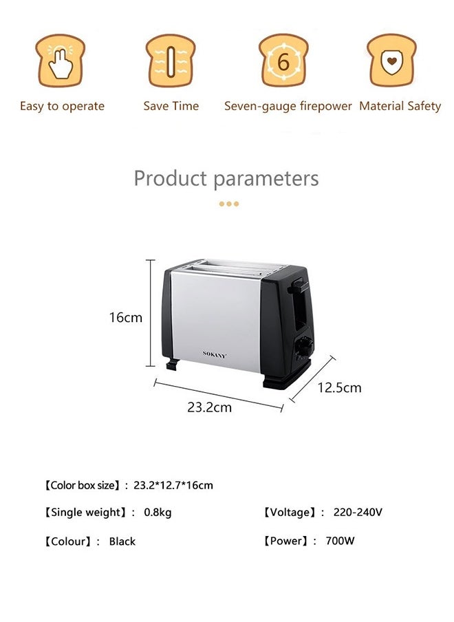 sokany - 2 Slice Bread Toaster - Adjustable 6 Browning Control 700W SK-016S Black - Image 1