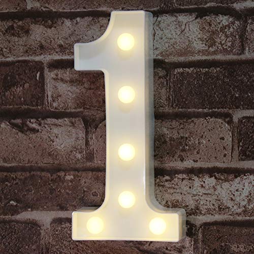 Pooqla Decorative Led Light Up Number Letters, White Plastic Marquee Number Lights Sign Party Wedding Decor Battery Operated Number (1) - Image 1
