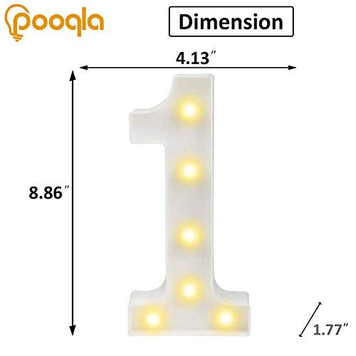 Pooqla Decorative Led Light Up Number Letters, White Plastic Marquee Number Lights Sign Party Wedding Decor Battery Operated Number (1) - Image 3