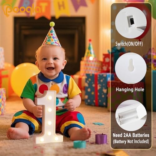 Pooqla Decorative Led Light Up Number Letters, White Plastic Marquee Number Lights Sign Party Wedding Decor Battery Operated Number (1) - Image 2