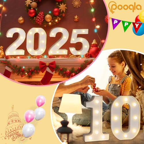 Pooqla Decorative Led Light Up Number Letters, White Plastic Marquee Number Lights Sign Party Wedding Decor Battery Operated Number (1) - Image 5