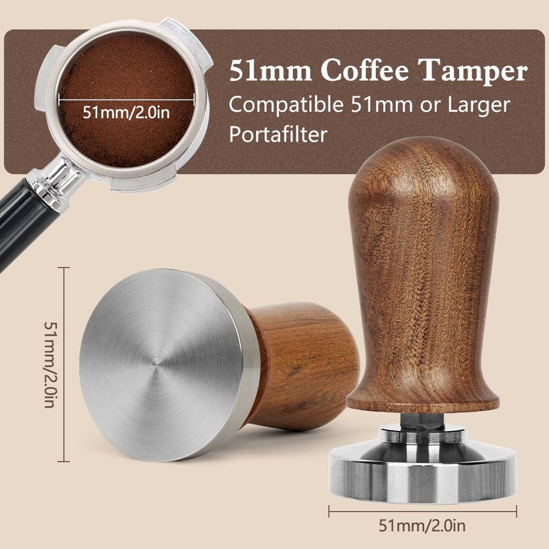 Y-Step 51mm Espresso Tamper Set, 30 lb Consistent Pressure Calibrated Coffee Tamper with Spring Loaded, Silicone Mat, Coffee Stirrer Espresso Distribution Tool, Wooden Barista Kit for Espresso Machine - Image 2