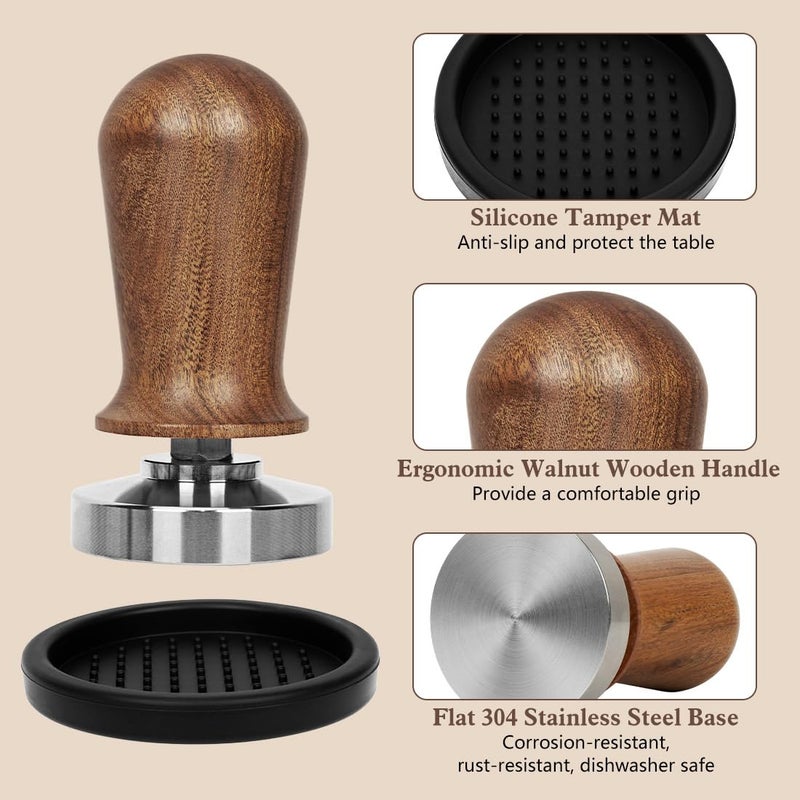 Y-Step 51mm Espresso Tamper Set, 30 lb Consistent Pressure Calibrated Coffee Tamper with Spring Loaded, Silicone Mat, Coffee Stirrer Espresso Distribution Tool, Wooden Barista Kit for Espresso Machine - Image 5