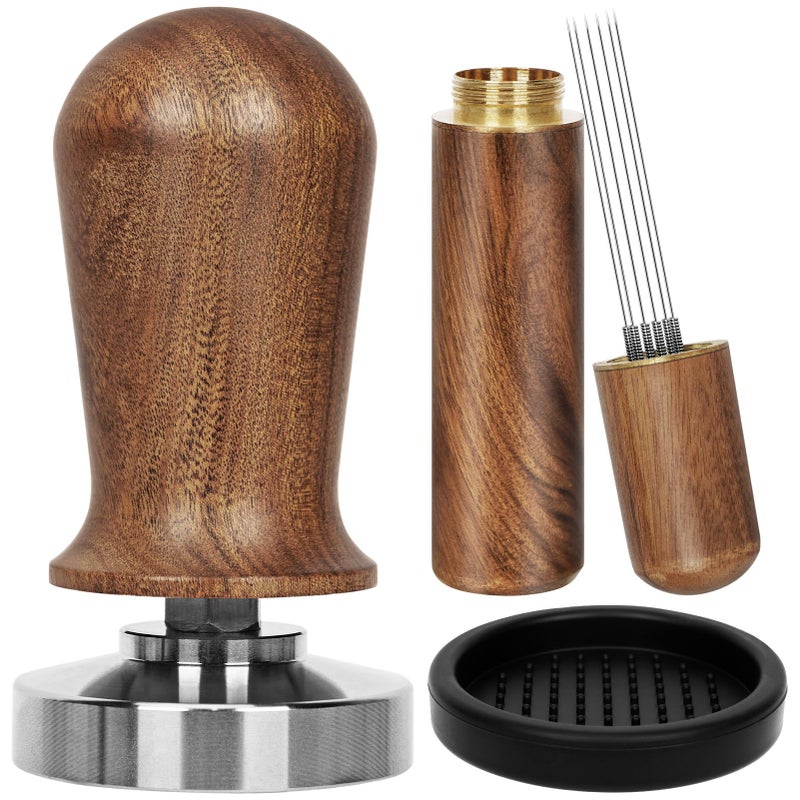 Y-Step 51mm Espresso Tamper Set, 30 lb Consistent Pressure Calibrated Coffee Tamper with Spring Loaded, Silicone Mat, Coffee Stirrer Espresso Distribution Tool, Wooden Barista Kit for Espresso Machine - Image 1