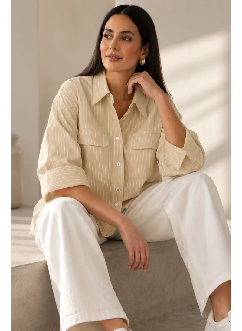فكتور اند جين Ladies Boxy Oversized Fit Fine Stripe Shirt