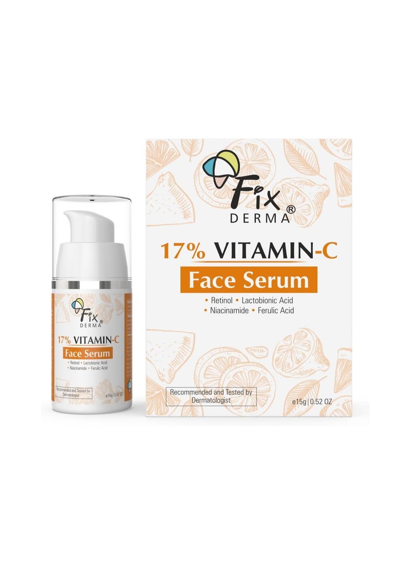 FIXDERMA - Fixderma 17% Vitamin C Face Serum for Glowing Skin | Retinol Face Serum | Skin Brightening Vit C Serum for Women and Men | Anti Aging Night Face Serum | Niacinamide Serum - 15g - Image 1