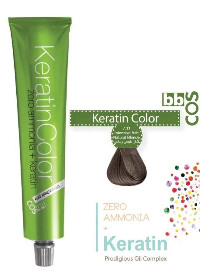 bbcos 100% Ammonia-Free Keratin Infused Intensive Ash Natural Blonde Hair Color 100 ml - 7.11 