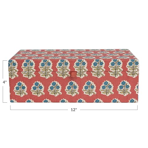 Creative Co-Op Fabric Covered Jewelry Box with Floral Pattern and Interior Mirror, Multicolor - Image 2