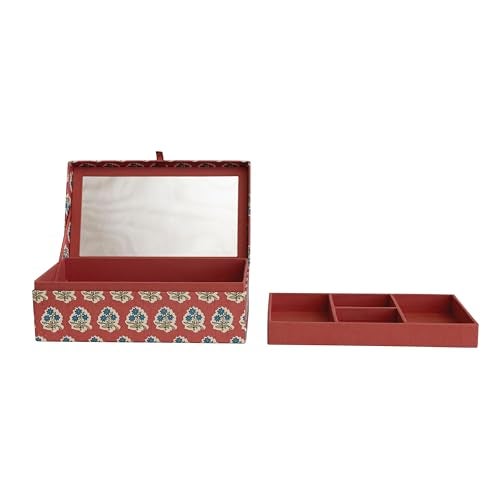 Creative Co-Op Fabric Covered Jewelry Box with Floral Pattern and Interior Mirror, Multicolor - Image 5