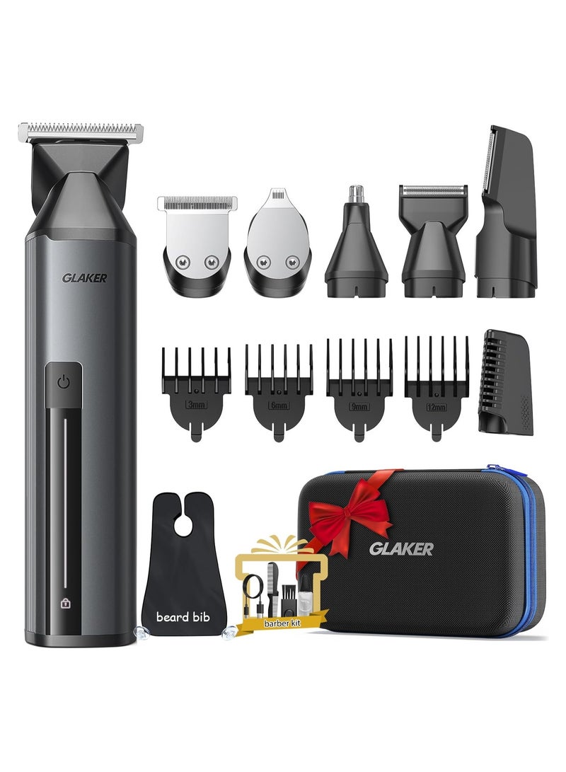 GLAKER Beard Trimmer for Men,Cordless Hair Trimmer,Electric Razor with Interchangeable Magnetic Attachments for Hair Body Facial Trimming, 6 in 1 Men Gromming Kit with Storage Bag and Beard Bib Apron - Image 1