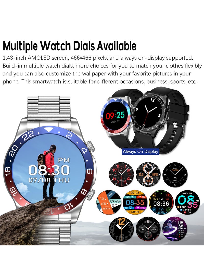RollsTimi  Men's Smartwatch 1.43" Amoled HD Full Touch Screen Fitness Tracker Heart Rate Sleep Monitor Business Sports Smart Watch for Men - Image 2
