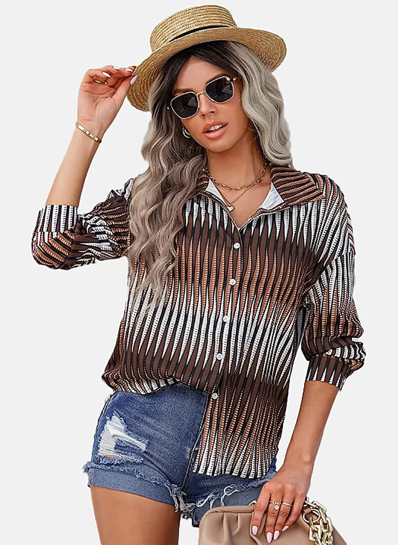 YUNIQEE Brown Striped Slim Fit Shirt