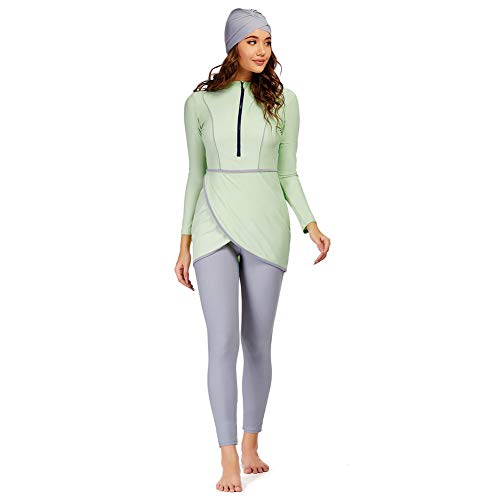 YONGSEN 2024 Women Modest Muslim Swimwear Patchwork Hijab Sport Long Sleeves Swimsuit 3pcs Islamic Burkinis Wear Bathing Suit (XX-Large,Silver) - Image 3