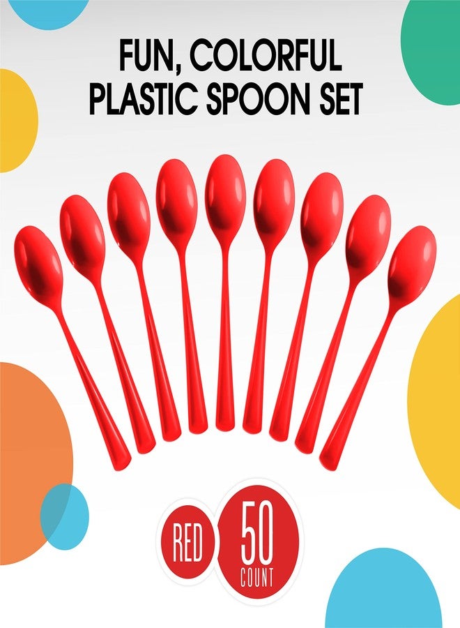 Exquisite Red Plastic Spoons 50 Pcs Red Spoons Disposable Utensils Heavy Duty Plastic Cutlery Set Disposable Cutlery Sets Flatware Sets Silverware Set For Party Supplies & Party Tableware Exquisite - Image 3