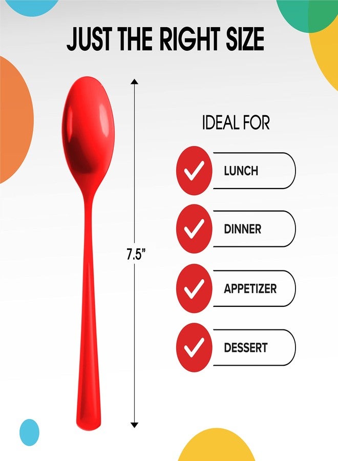Exquisite Red Plastic Spoons 50 Pcs Red Spoons Disposable Utensils Heavy Duty Plastic Cutlery Set Disposable Cutlery Sets Flatware Sets Silverware Set For Party Supplies & Party Tableware Exquisite - Image 2