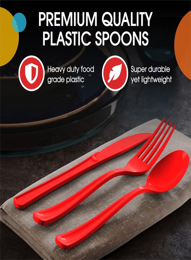 Exquisite Red Plastic Spoons 50 Pcs Red Spoons Disposable Utensils Heavy Duty Plastic Cutlery Set Disposable Cutlery Sets Flatware Sets Silverware Set For Party Supplies & Party Tableware Exquisite - Image 4