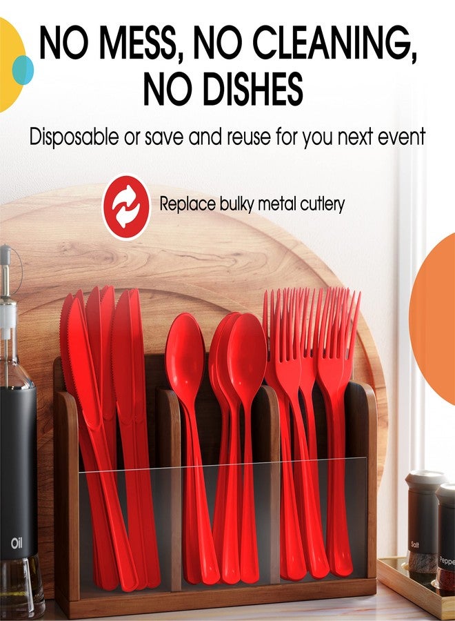Exquisite Red Plastic Spoons 50 Pcs Red Spoons Disposable Utensils Heavy Duty Plastic Cutlery Set Disposable Cutlery Sets Flatware Sets Silverware Set For Party Supplies & Party Tableware Exquisite - Image 5