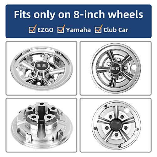 NOKINS Golf Cart Hubcaps 8 Inch Set of 4, Club Car/Ezgo/Yamaha Tires Wheel Covers,Chrome Accessory & Accessories - Image 2