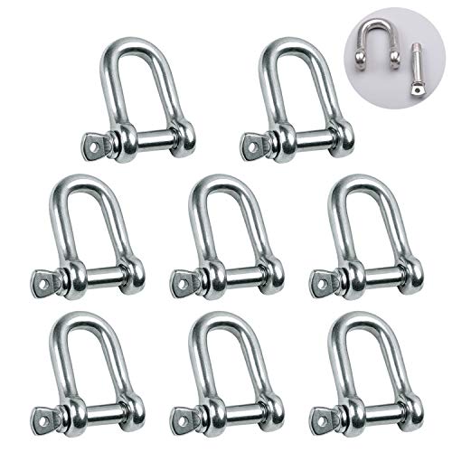 Reedny Stainless Steel 304 D Shape Shackle 5/32", 1/4", 5/16",3/8", 9/16", for Chains Wirerope Lifting Outdoor Camping Survival Rope Bracelets Or for Heavy Duty Construction (5/32" 8Pcs) - Image 1