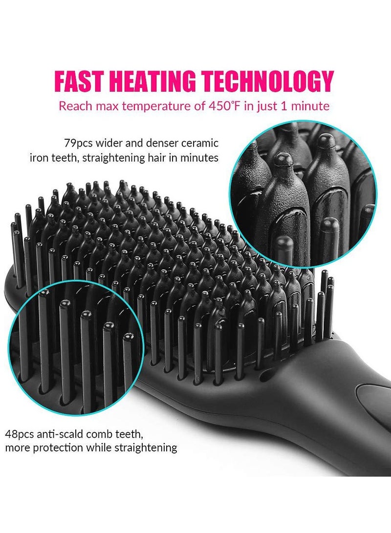LANDOT Hair Heated Straightening Brush,Negative Ion Hot Hair Brush for Smooth Frizz-Free Women Hair - Ceramic Flat Iron Brush - Dual Voltage Anti-Scald Safe Fast Heating - Image 2