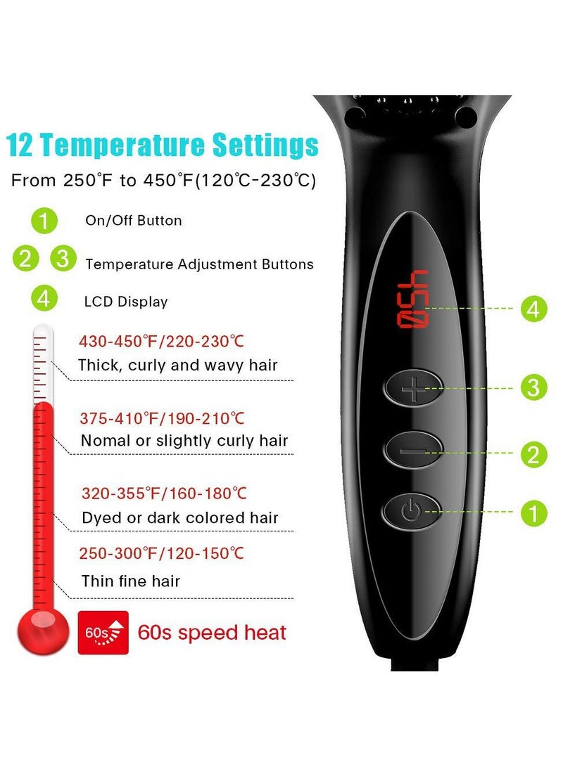 LANDOT Hair Heated Straightening Brush,Negative Ion Hot Hair Brush for Smooth Frizz-Free Women Hair - Ceramic Flat Iron Brush - Dual Voltage Anti-Scald Safe Fast Heating - Image 4