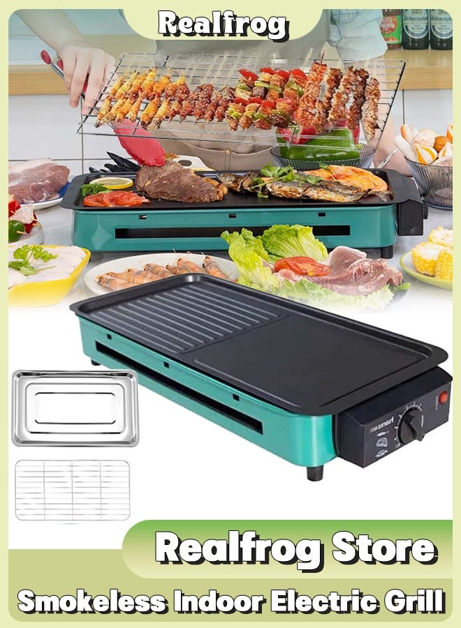 Electric Indoor Grill, 2 in 1 Indoor Grills for Kitchen, Versatile Smokeless Indoor Grill for Home Cooking With Grill Mesh, Non-Stick Baking Pan and Drip Tray - Image 1