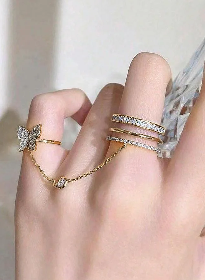 تايك تو Take Two Embellished Rings with Butterfly Chain Detail